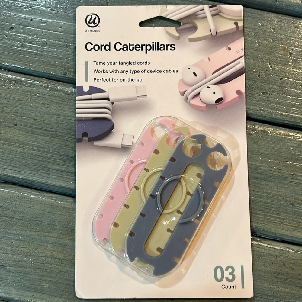 U Brands Cord Caterpillar Cable Organizers Multicolor Set, Incl 5 Sealed Packs